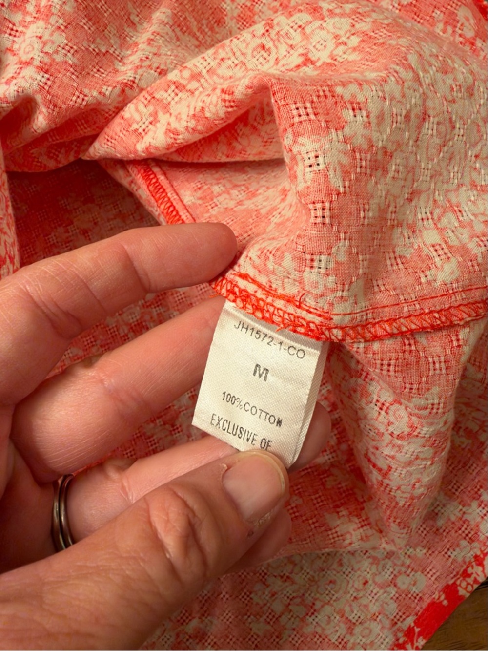 THML Embroidered Puff Sleeve Blouse Medium Coral Turquoise Boho Cotton - Picture 7 of 12